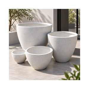 Modern Fiberglass Garden <b>Planter</b> Pots Lightweight Round Flower Containers With Multiple Colors And Sizes For <b>Outdoor</b> Decoration - Product Image 1