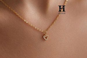 18K Gold Dainty Heart Pendant <b>Necklace</b> Micro Pave Lab Diamond Heart Charm <b>Necklace</b> for Women Jewelry Gift - Product Image 3