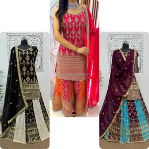 Présentant une nouvelle broderie lourde fantaisie et un haut de travail à paillettes de 5mm-Plazzo With Dupatta - Product Image 3