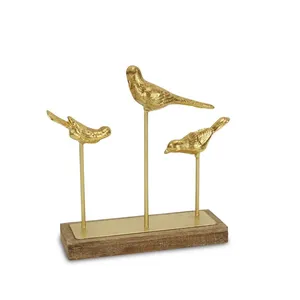 Juego de Esculturas de Pájaros Dorados, Decoración de Mesa Hecha a Mano en Latón, Figura Animal Contemporánea para Sala de Estar - Product Image 1