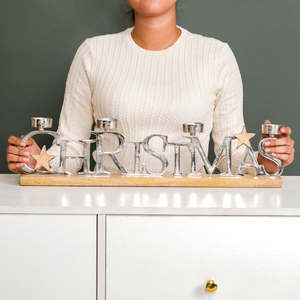 <b>Christmas</b> Letter Candle Holder Wooden Base Vintage Style Handicraft Decor - Product Image 4