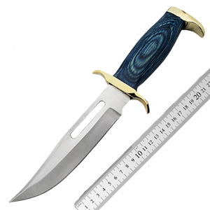 Couteau de Bushcraft professionnel A&M ENTERPRISES à lame fixe en acier inoxydable, pointe tombante, 12 pouces, manche en Micarta bleu, étui en cuir - Product Image 2