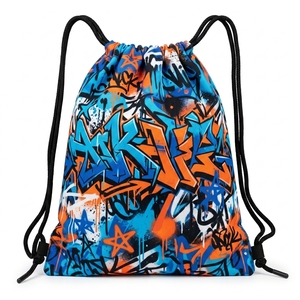 Mochila con cordón de poliéster con estampado geométrico, bolsa deportiva ligera para gimnasio, para viajes escolares, Fitness, uso diario - Product Image 5