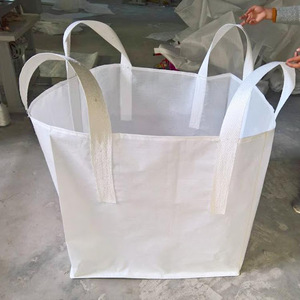 Sac vrac FIBC blanc respirant avec doubles sangles de fixation, fond plat, construction 100% PP vierge, emballage pour ciment - Product Image 1