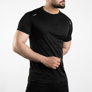 Camiseta de Manga Corta Negra para Hombre, de Secado Rápido, Corte Ajustado, Cuello Redondo, Informal, de Color Sólido, Tejida en Poliéster - Product Image 4