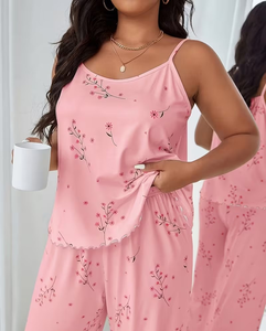 Women Geometric Print Halter Neck Sleeveless Casual Pajama Set Knitted Soft Full Length Pants Elastic Waist Summer Cozy - Product Image 4