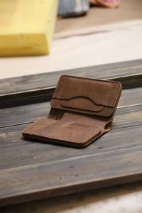 Minimalist Genuine Leather <b>Card</b> Holder <b>Wallet</b> With Button Closure Tan Color - Product Image 1