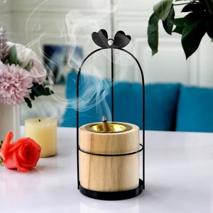 Brûleur d'encens en marbre avec cadre en métal doré et dessus en forme de cœur, décoration aromathérapeutique, utilisation toute saison - Product Image 5