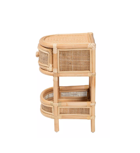 Premium Natural Rattan <b>Bedside</b> Table Handcrafted Nightstand with Drawer and Open <b>Storage</b> Shelf for Bedroom or Living Room - Product Image 4