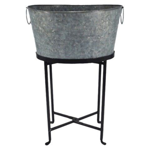 Jardinières en métal galvanisé pour intérieur et extérieur avec trous de drainage, pots ronds en métal sur support en fer noir pour la décoration du jardin - Product Image 4