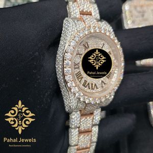 นาฬิกาเพชรหรูหราสำหรับทุกเพศ Pahal Jewels ตัวเรือนสแตนเลสขนาด 40 มม. ระบบอนาล็อก กลไกอัตโนมัติ แสดงวันที่ สายขนาด 20 มม. กระจกแซฟไฟร์ - Product Image 3