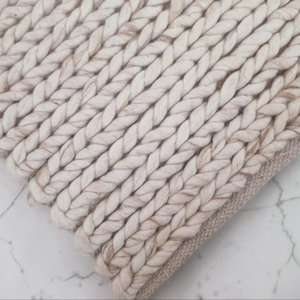 Handmade Modern Solid Chunky Knit Wool <b>Rug</b> <b>Thin</b> Latex Backed Ivory Area <b>Rug</b> for Living Room Bedroom Home Decor - Product Image 4