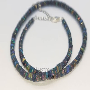 Cadeau d'anniversaire personnalisé éthiopienne lisse Rondelle collier de perles fait à la main noir opale Welo feu opale fine colliers de perles - Product Image 1
