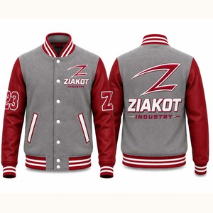 Chaqueta Varsity Letterman Bomber Gris, Marrón y Blanca Personalizada de la Industria Ziakot, Venta al Por Mayor Directa - Product Image 2