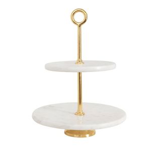 Marble Handmade 2-Tier Round <b>Cake</b> <b>Stand</b> Multi-Layer Dessert Display Pedestal for Wedding Birthday Party Home Hotel - Product Image 2