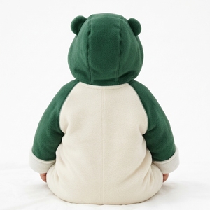Ensemble barboteuse polaire à capuche oreilles d'ours pour bébé, fermeture éclair bidirectionnelle sur le devant, manches longues, garniture en fausse fourrure écologique, tenue d'hiver douillette pour nourrisson - Product Image 6