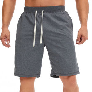 Shorts de sport pour hommes en molleton de coton noir avec taille élastiquée et cordon de serrage long, longueur genou, style short de plage, vêtements de sport, en vente - Product Image 4