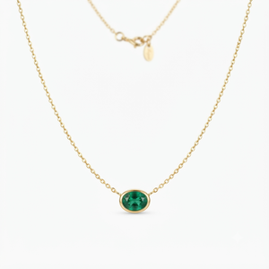 Collar con Colgante de Corte Esmeralda Vintage Chapado en Oro de 18K con Cadena de Eslabones y Piedra Preciosa Ovalada Creada en Laboratorio para Mujer, Regalo para Uso Diario - Product Image 1