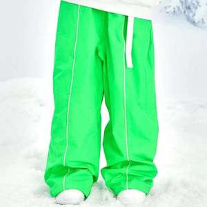 Custom Neon Green Ski Pants Men Women Baggy Snowboard Pants <b>Waterproof</b> Windproof Thermal Outdoor Sport Winter Wear Snow Trousers - Product Image 1
