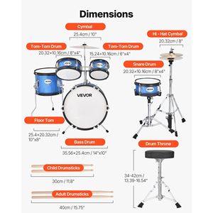 Batteria musicale Junior di 5 pezzi blu per bambini da 14 pollici inclusa - Product Image 3