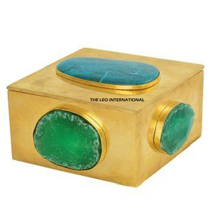 Wooden Jewelry Organizer Box Aluminum Golden Lid Square Shape Storage <b>Case</b> Accessories At Good Price - Product Image 2