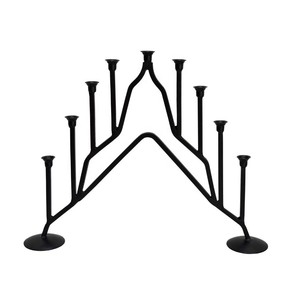 Ménorah à sept branches en métal noir, support de bougies décoratif classique pour table, éclairage festif pour la maison - Product Image 4