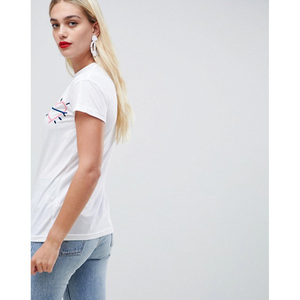 เสื้อยืดคอกลมผ้าฝ้ายสีขาวสำหรับผู้หญิงพร้อมดีไซน์งานปักทรงปกติเสื้อลำลองสำหรับฤดูใบไม้ผลิและฤดูร้อน - Product Image 2