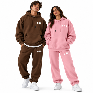 custom couple hoodie tracksuit <b>mens</b> plain black hooded <b>sweatshirt</b> sweatpants womens cream off <b>white</b> fleece hoodie joggers suit - Product Image 4