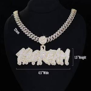 Custom Graffiti <b>Name</b> Pendant Iced Out VVS Moissanite Diamond Cuban <b>Chain</b> Necklace Hip Hop Jewelry Men - Product Image 2