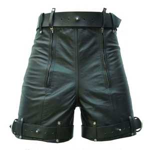 Pantalones Cortos de Cuero Negro para Hombre, con Cierre Trasero y Cinturón, para Bondage y BDSM - Product Image 1