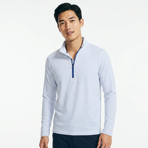 Men's <b>White</b> <b>Quarter</b> <b>Zip</b> Pullover Long Sleeve Knitted Polyester Casual Top Spring Quick Dry Stand Collar Regular Fit - Product Image 4