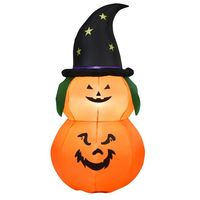 Zucca Gonfiabile LED di Halloween da 1,5 Metri con Cappello da Strega, Decorazioni per Esterni e Giardino