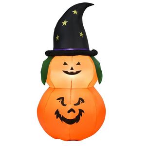 Calabaza inflable LED de Halloween de 5 pies con sombrero de bruja, decoraciones navideñas para exteriores. - Product Image 1