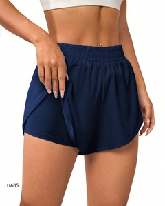 High Waist Asymmetric Mesh Solid Blue Yoga <b>Shorts</b> Seamless Four-Way Stretch Fitness Workout Gym Wear Women's <b>Leggings</b> 220g - Product Image 3