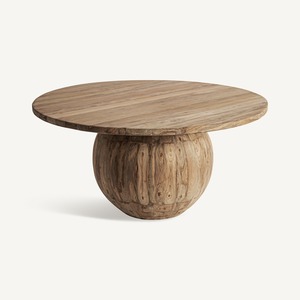 Rustic Modern <b>Wooden</b> <b>Dining</b> <b>Table</b> with <b>Round</b> Top and <b>Solid</b> Teak Base for Contemporary Home Interior - Product Image 6
