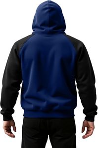Sudadera con Capucha para Hombre, Manga Raglán, Color Sólido, Felpa, Estilo Casual Otoñal, Corte Regular, Tejido de Punto, Mangas Azules y Negras - Product Image 5