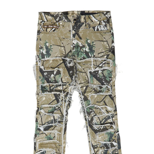 Jean évasé vintage personnalisé coupe slim élégant pour homme, style streetwear, avec patchs, hip-hop, effet usé - Product Image 6