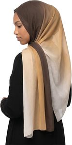 Elegant Two-Tone <b>Hijab</b> In Beige And Brown With <b>Black</b> Dress For Women - Product Image 2