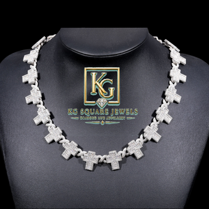 Collar de cadena con cruz para hombre, estilo hip hop rock, chapado en plata de ley con moissanita, regalo para fiesta - Product Image 1