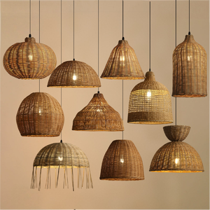 Lampe suspendue en bois vintage en rotin pour la décoration de salle à manger, bar, restaurant - Product Image 1