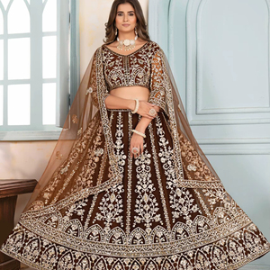 Indian Traditional Wedding Party Wear Ethnic <b>Net</b> Material Heavy Embroidery Recycled Materials Fancy Lehenga Choli <b>Dupatta</b> Set - Product Image 1