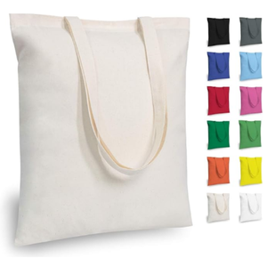 Sac fourre-tout en coton recyclé naturel pour usage quotidien, sac de courses réutilisable uni, logo personnalisé, fournisseur en gros, promotionnel, en vrac, OEM - Product Image 1