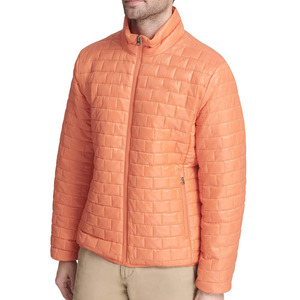 Wholesale Men Box Quilted <b>Puffer</b> <b>Jacket</b> Stand Collar Bright Orange Winter Lightweight Coat Outdoor Bubble <b>Jacket</b> - Product Image 1
