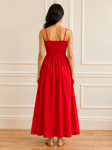 Vestido Maxi de Verano Casual para Mujer, Color Rojo Sólido, Cuello Cuadrado, Sin Mangas, con Tirantes, Cómodo de Usar, Alta Calidad, Venta al Por Mayor - Product Image 3