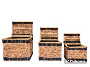 Eco-Friendly Set of 3 Purple Handwoven Seagrass & Water Hyacinth Storage <b>Baskets</b> - Product Image 4