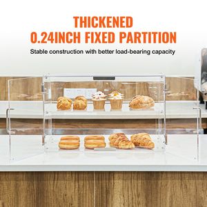 Commercial 2-Tier Countertop Bakery <b>Display</b> <b>Case</b> <b>Acrylic</b> Pastry <b>Display</b> Rack with Rear <b>Door</b> Access Removable Accessory - Product Image 3