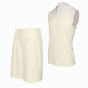 Ensemble débardeur et short de tennis couleur crème unie pour femme, en polyester anti-humidité, sans manches, col carré, taille élastique, coupe classique - Product Image 1