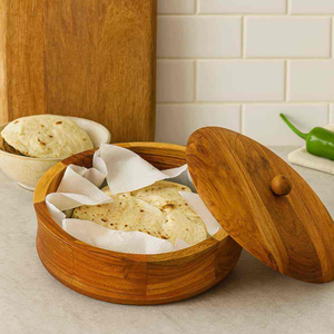 Cazuela Clásica de Madera para Roti, Chapati o Otras Comidas |   Protectores de Ollas Resistentes al Calor, Ecológicos y Aptos para Lavavajillas |   Acabado Plateado Floral - Product Image 1