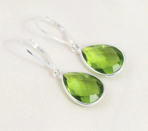 Peridot Quartz Pear-Shape <b>Drop</b> <b>Earrings</b> - Silver-Plated Natural Stone August Birthstone Jewelry for Women with Lever-Back Design - Product Image 4