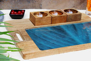 Tablero de madera de acacia para servir, bandeja de madera para servir con asa, tablero de queso, tablas de madera para comida de Falak World Export - Product Image 4